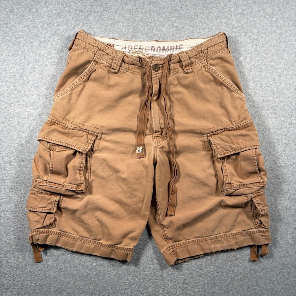 Abercrombie & Fitch Cargo Shorts Men 32 Brown Vintage Y2K Heavy Cotton Military